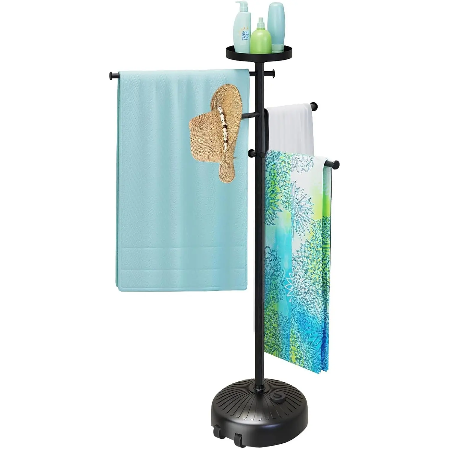 Pool Towel Rack Outdoor with Built-in Tray – Adjustable, Heavy-Duty Towel Racks & Storage for Backyards