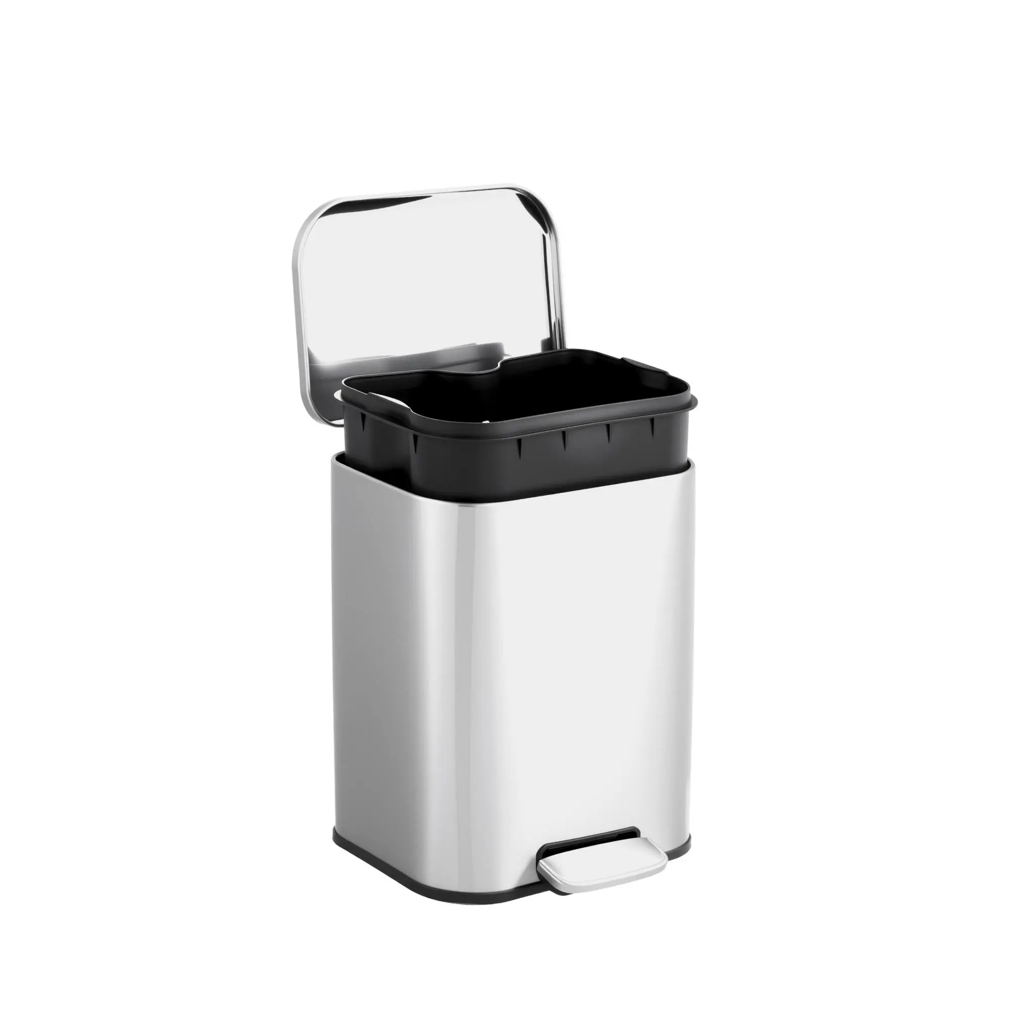 Stainless Steel Step Trash Can – Soft-Close Lid, Fingerprint-Proof, Removable Inner Bucket, Hands-Free Pedal, Small Garbage Bin for Bathroom, Kitchen, or Office