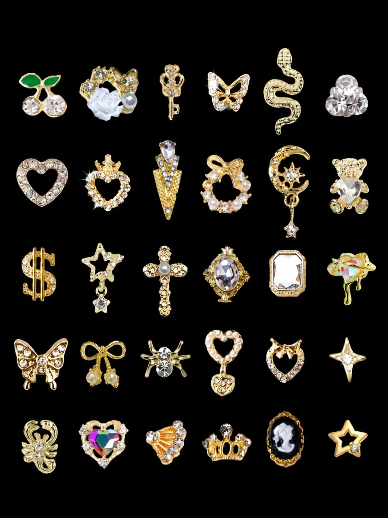 30 Luxury Nail Art Accessories Set, with Rhinestones and Imitation Pearls - 3D Alloy Nail Decorations Nail Art Kit, Manicure Accessory Set