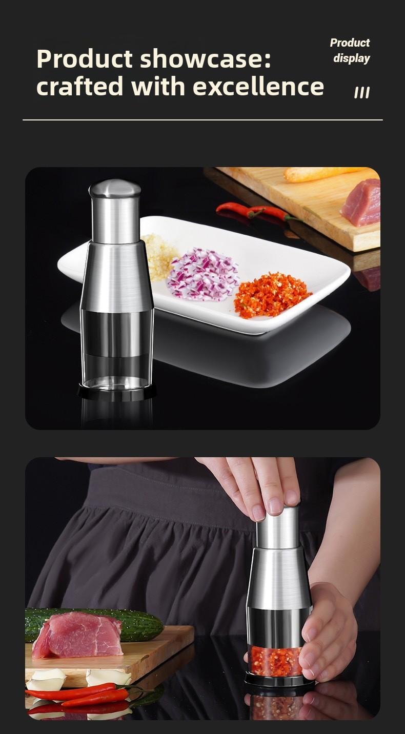 One-Push Garlic Chopper - Multi-function Kitchen Tool for Mincing Garlic, Ginger, Nuts - Thick 304 Stainless Steel, No Slip Grip