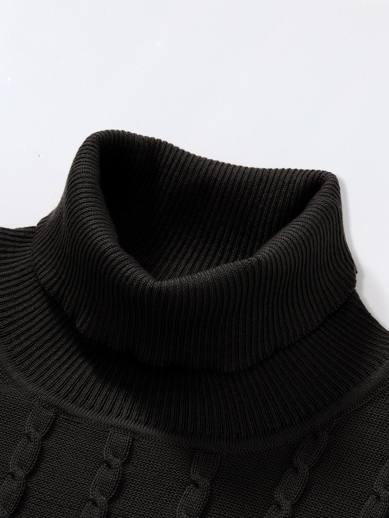 Men's regular textured turtleneck sweater, casual long-sleeved top for autumn and winter, fashionable men's everyday knitwear.