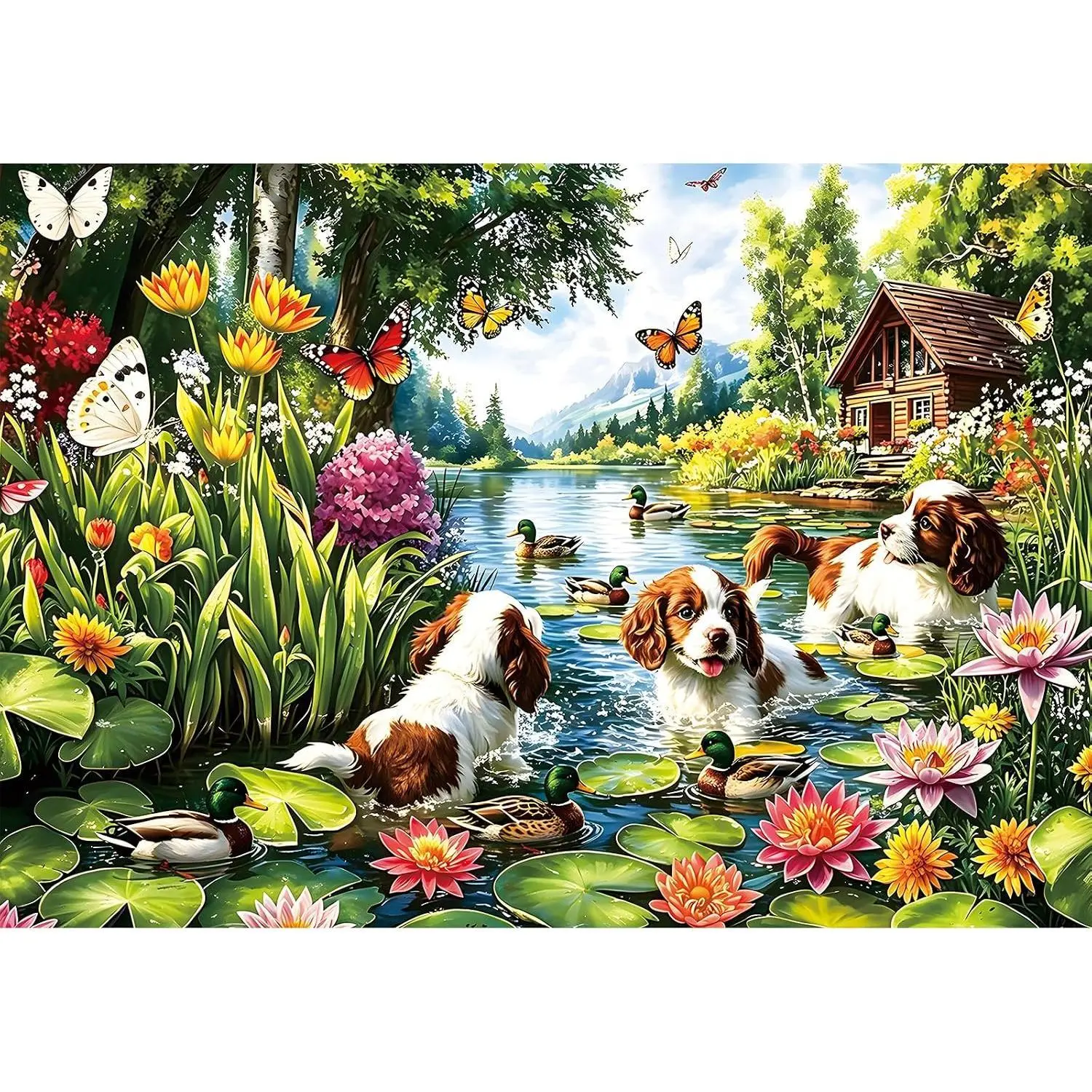 1000 Piece Puzzle for Adults, Adorable Puppies Playing in a Flower Garden Jigsaw Puzzle, Colorful Nature Scene Puzzle, Relaxing Family Activity & Fun Game for Dog Lovers