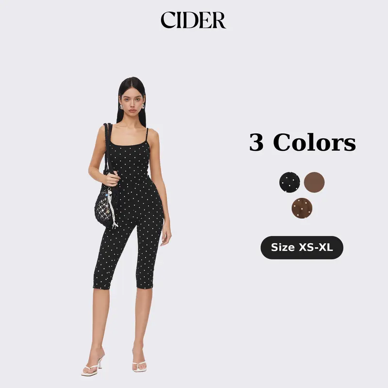 Cider Cotton-blend Polka Dot Capri Jumpsuit