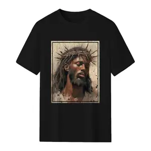 Black Jesus Shirt Face Of Jesus Cross With Crown Of Thorns T-Shirt