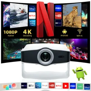 Allshepr YM-05 Smart Projector, Android 14, 500 Lumens, Native 1080P, 4K Decoding, Wi-Fi 6 & Bluetooth-compatible 5.0, Auto Focus, Home Theater, Perfect Gift