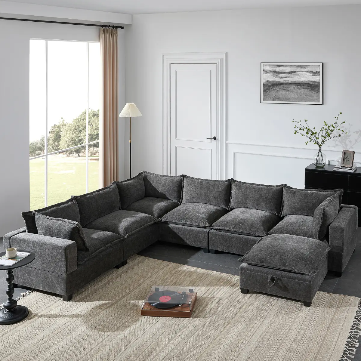 Aobtkel 117.5'' Modular Sectional  with Movable Storage Ottoman, 7 Seat U Shaped Couch, Wide Seat & Free Combination, Oversized Chenille  for Living Room & Apartment budget friendly small modern big comfy upholstered foldable cloud-like comfort boneless