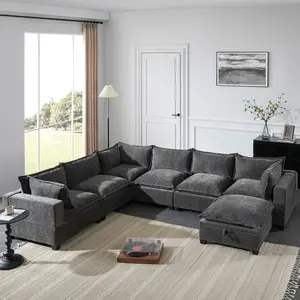 Aobtkel 117.5'' Modular Sectional Sofa with Movable Storage Ottoman, 7 Seat U Shaped Couch, Wide Seat & Free Combination, Oversized Chenille Sofa for Living Room & Apartment