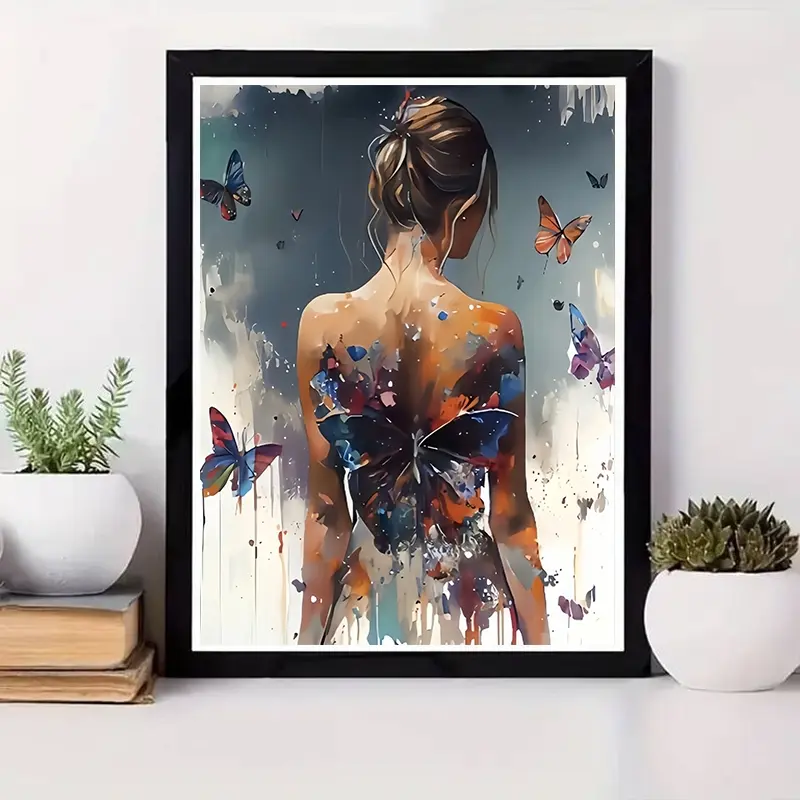 One Piece 2D Flat Unframed Handmade DIY Diamond Painting Kit Watercolor Art Style Abstract Figure Butterfly Wall Decor For Living Room Bedroom Perfect For Handicraft Enthusiasts And Home Decoration Lovers