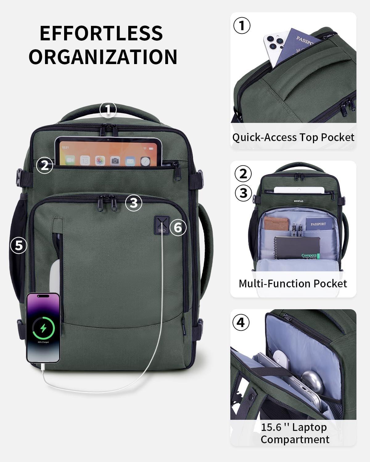 17" Small Travel Backpack, United Airlines Personal Item Bag 17x10x9 with  16 Pockets, Water Resistant Rucksacks Fit 15.6" Laptop, AirTag Pocket,  Lightweight Casual Daypack, 25L, Green - TikTok Shop