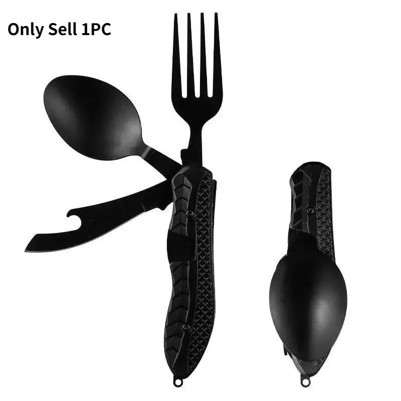 Foldable Stainless Steel Fork & Spoon Set - Quick-Detach, Space-Saving, Washable Outdoor Active Cutlery, Portable Camping Hiking Kitchenware, Travel Accessory, Ideal Gift