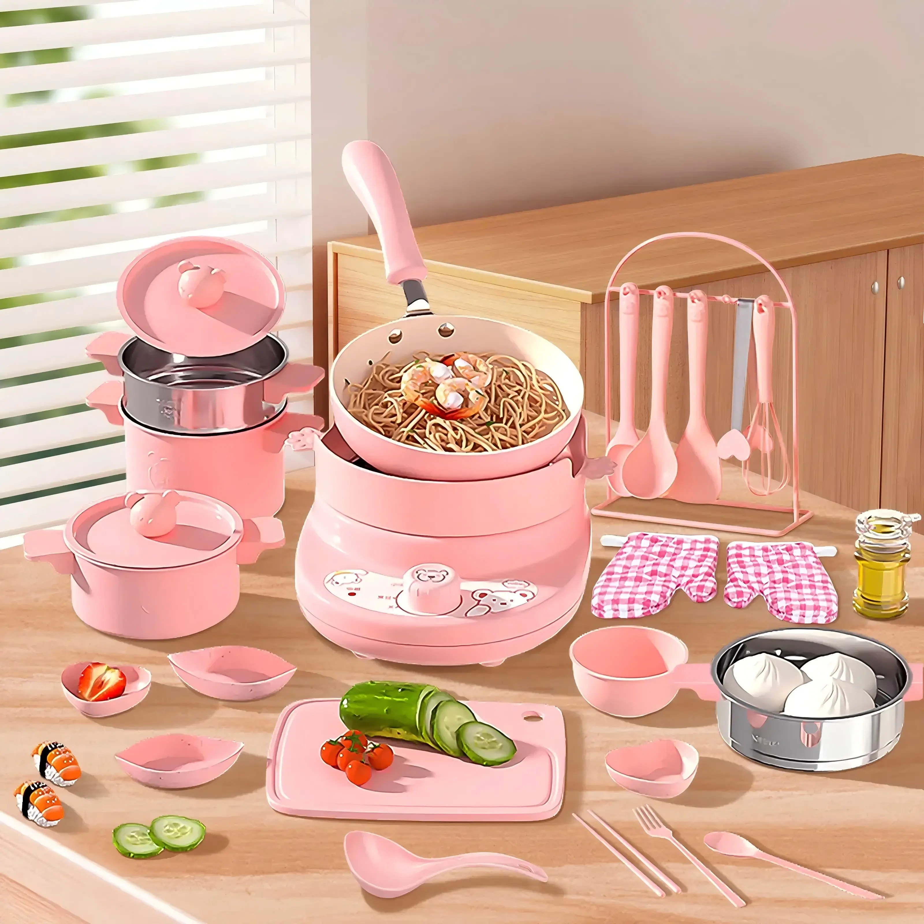 [Christmas Gifts] Kids Real Mini Cooking Set for 8-10 Yrs (Ages 8-12), Safe Montessori Pretend Play Toy with Cooking Utensils & Dishes - Back to School Gift for Girls & Boys