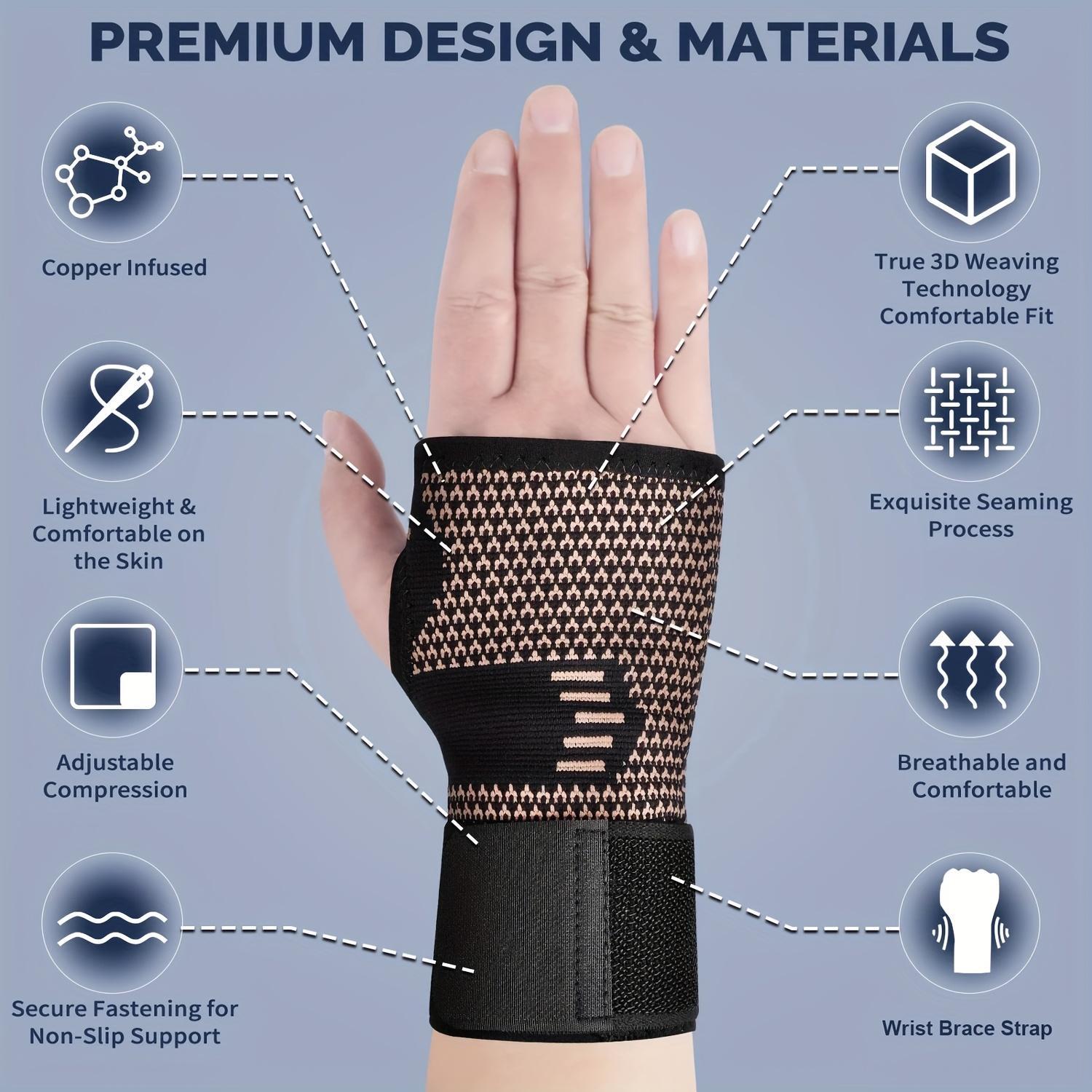 2-Pack Copper Fiber Wrist Compression Gloves, Adjustable Breathable Mesh Wrist & Hand Support for Men & Women, Ideal for Sports & Daily Wear
