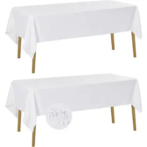 2 Pack Waterproof Rectangle Tablecloth, 60x120 Inch,Stain Resistant and Wrinkle Polyester Table Cloth, Fabric Table Cover for Kitchen Dining, Wedding, Party, Holiday Dinner-White