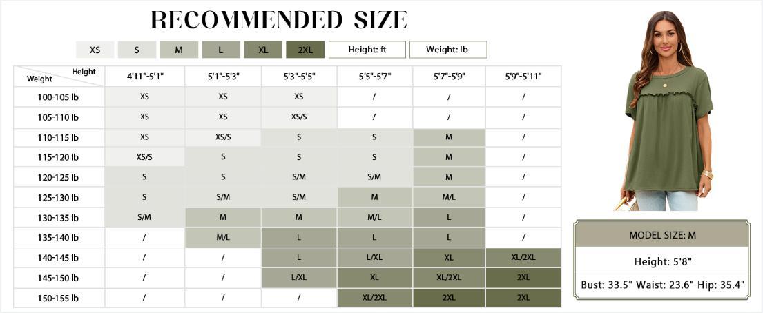 Womens Summer Babydoll Tunic Tops Pleated Short Sleeve Crew Neck Peplum T Shirts Casual Loose Fit Outfits Womenswear Blouse church outfit Breathable Chic