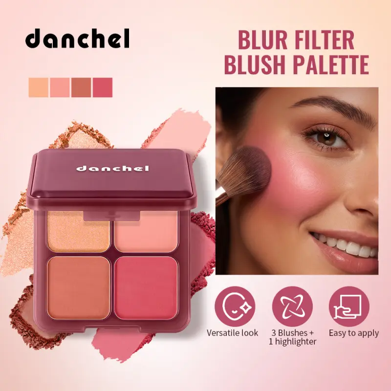 danchel Blur Filter 4 Color Blush Palette Matte Shimmer Texture, Smooth Blend For Romantic Cheek Look Multi Shade Long Lasting Makeup