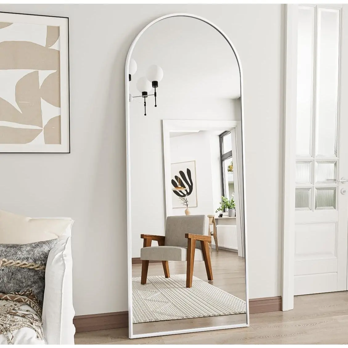 Arched Full Length Mirror, 58"x18" Floor Mirror with Stand, White | Modern  Alloy Frame,  Shatterproof Tempered Glass, Freestanding/Wall/Lean for Bedroom, Dressing Room,  Decor