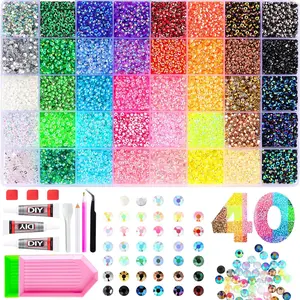 Rainbow Resin Rhinestones, 40 Colors DIY Nail Art Supplies, Jewelry Craft Kit, Nail Art Rhinestones 、 Flatback Crystals 、 with Adhesive Glue 、 Diamond Painting，Perfect for Christmas & Birthday Gifts