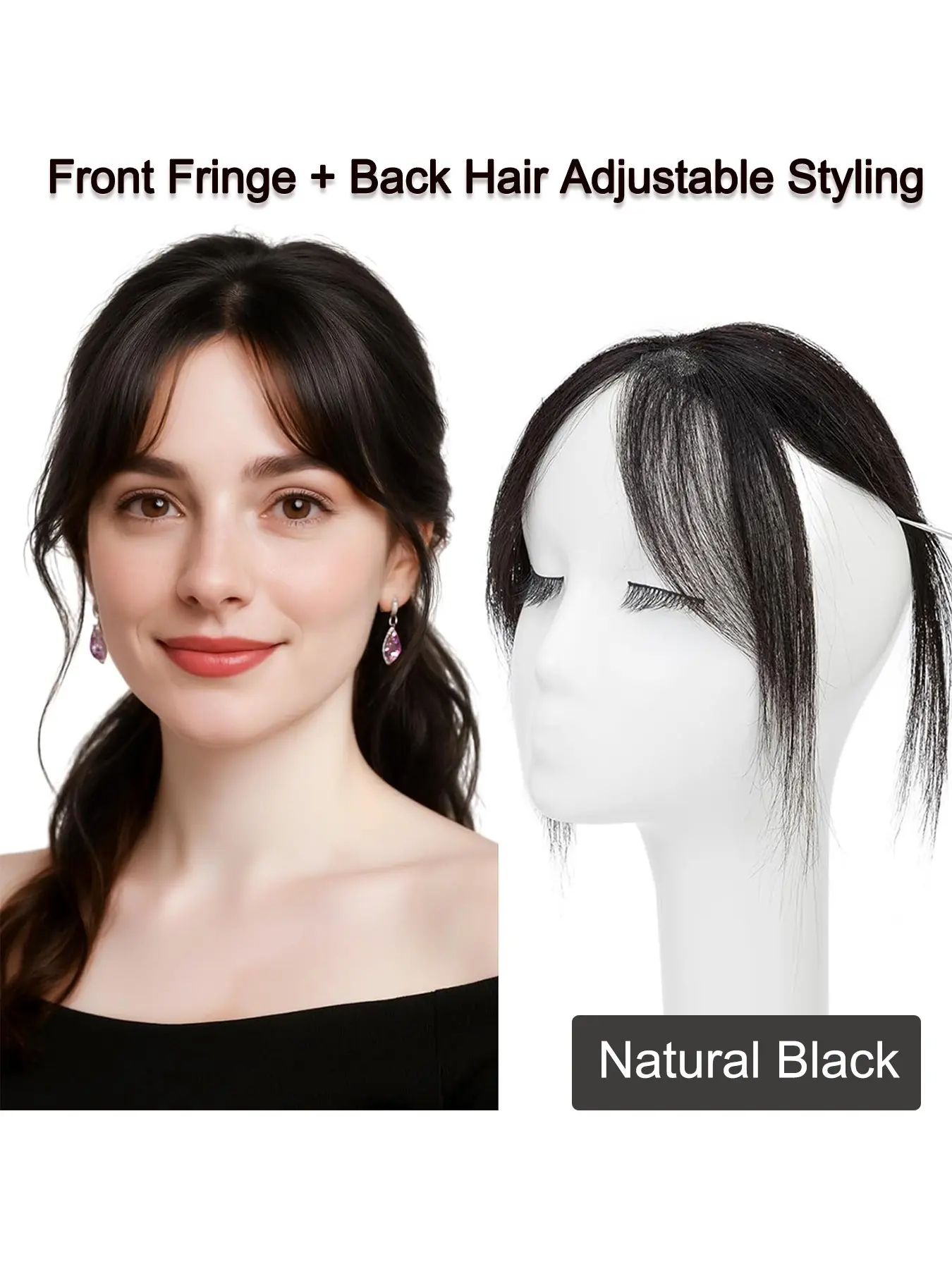 French Clip In Hair Bangs, Hairline Topper Real Human Hair Front Parting Piece, Elegant Straight Hair, Invisible Natural Straight, Easy to Wear, Free Styling, Adjustable Parting