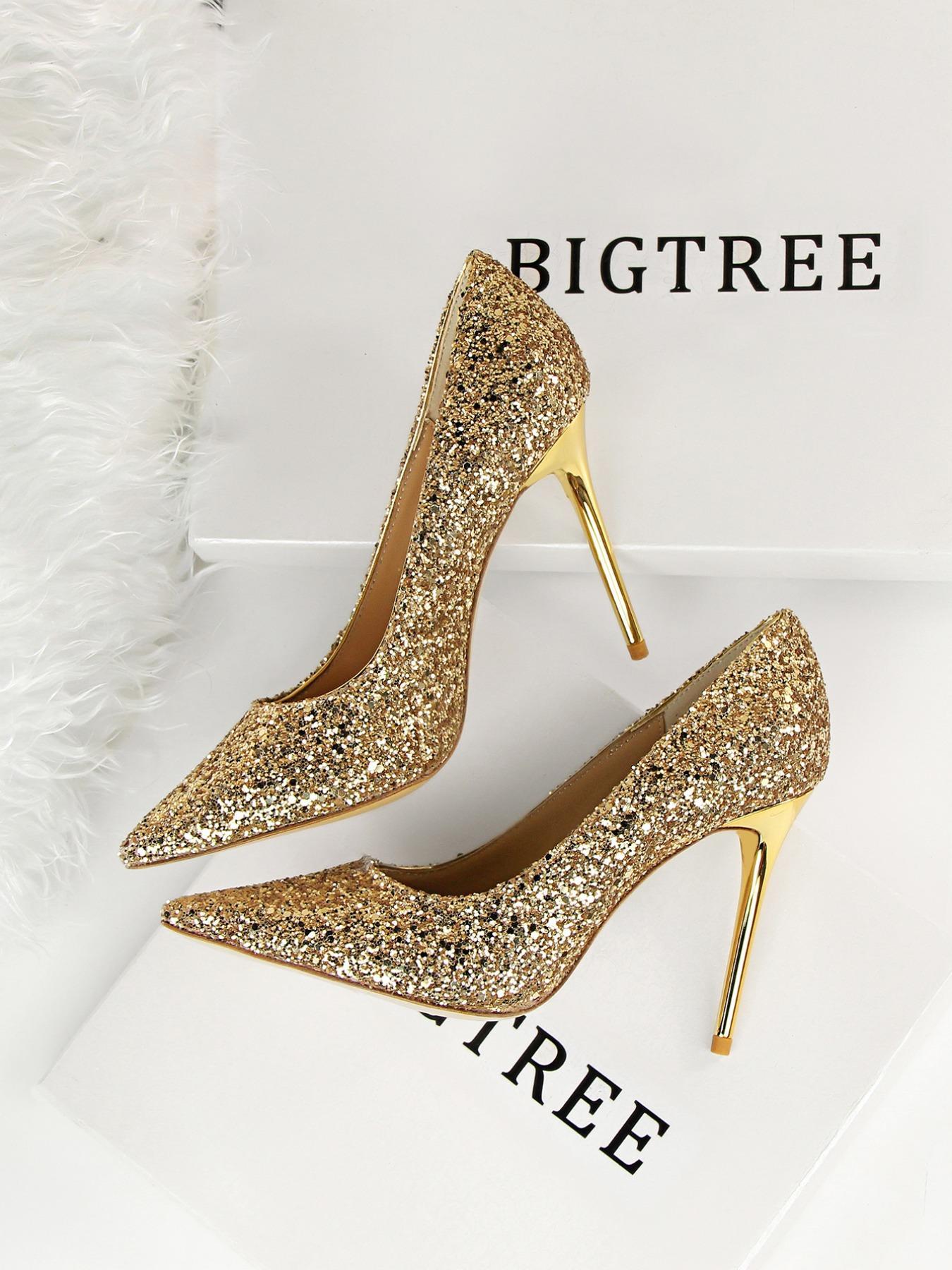 Women's Rhinestone Decorated Glitter Pointed Toe Stiletto Heels, Prom Heels, High Heel Shoes for Party, Banquet, Daily Wear, Sparkly Party Shoes