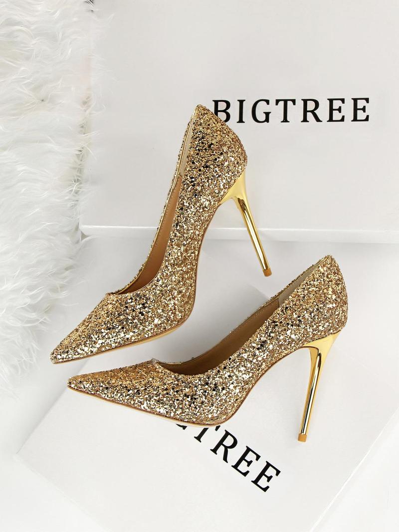 Women's Rhinestone Decorated Glitter Pointed Toe Stiletto Heels, Prom Heels, High Heel Shoes for Party, Banquet, Daily Wear, Sparkly Party Shoes