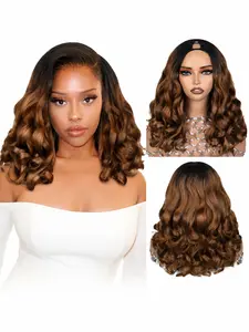 Curly V Part Wig 18 Inch U Part Synthetic Half Wigs for Women, Heat-Resistant Hair Replacement Wig, All Seasons Wavy Hair Extension