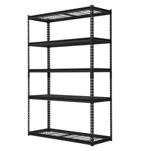 Heavy Duty Garage Shelving Units 2500 lbs Metal Storage Rack 5 Tier Adjustable Shelves Boltless Steel Organizer Utility Rack for Workshop Basement Warehouse Pantry Industrial Closet Black 48"x18"x72"