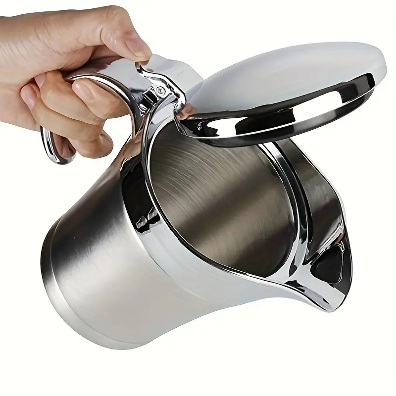 Double layered insulated gravy boat - stainless steel sauce pot with hinged lid, ideal for Thanksgiving gravy or cream