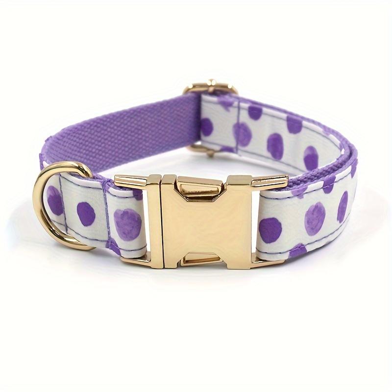 [Personalized] 3pcs/set Light Purple Polka Dot Adjustable Pet Dog Collar, Leash Bow Tie Set, Free Laser Engraved Dog's Name, And Owner's Phone Number, Wedding Gift For Dogs Customized