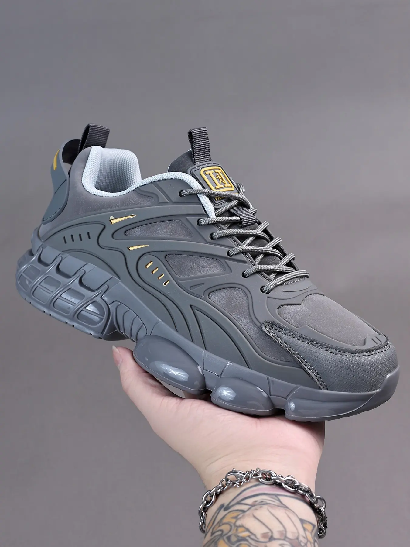 New Warrior Style Men's Air Cushion Sport Athletic Running Shoes, Breathable PU Leather, Shock Absorption, Non-Slip, Durable, Outdoor Fitness Sneakers