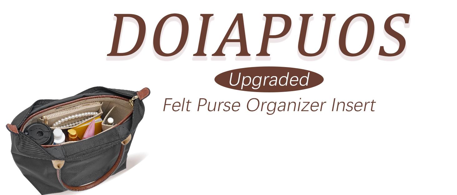 Felt Purse Organizer Insert for Longchamp Le Pliage Bag, Handbag Leather edge Longchamp Organizer Insert with Cup Holder Tote Organize(Black, Large)