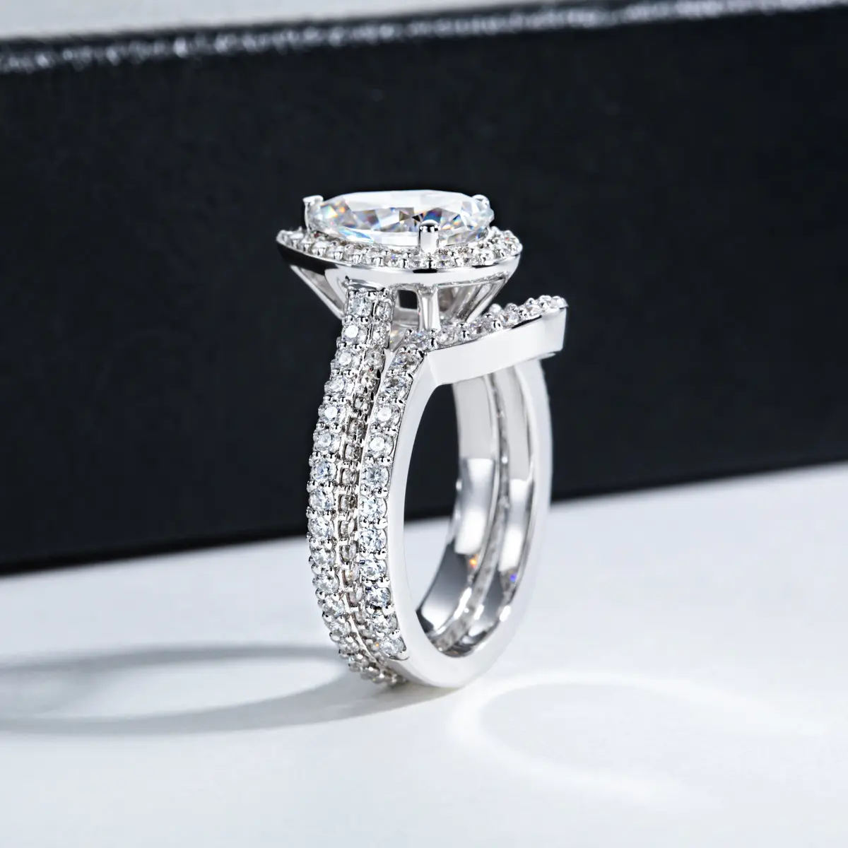3 Carat Full Paved Pear-Shaped Moissanite Ring Set, 925 Silver Stackable Engagement Rings, Luxury High-End Jewelry