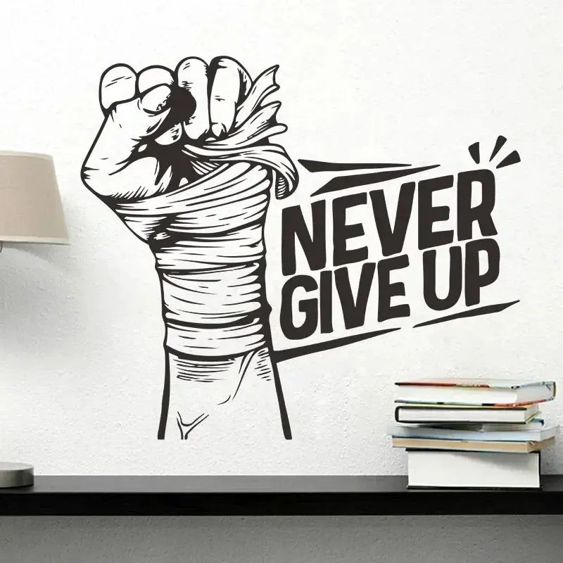 Motivational Wall Decal Never Give Up Vinyl Sticker for Gym Sports Teen Bedroom Inspirational Quote Home Decor Art