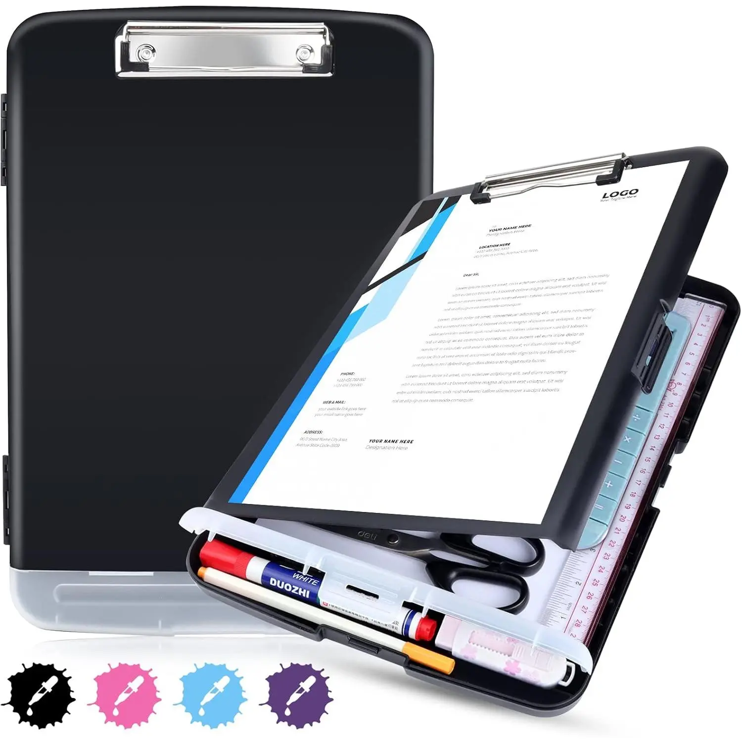 Black Clipboard with Storage Heavy Duty,Clip Boards 8.5x11 with Pen Holder | A4 Letter Size  Clipboard Case,Plastic Clip Board Light Weight for Men Teachers Office,School  Work