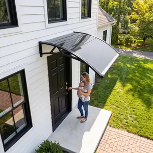 40" x 40" Window Awning Door Canopy, Polycarbonate Rain Shelter with Reinforced Bracket, All-Weather UV Protection Outdoor Awning for Entryway, Porch, Balcony