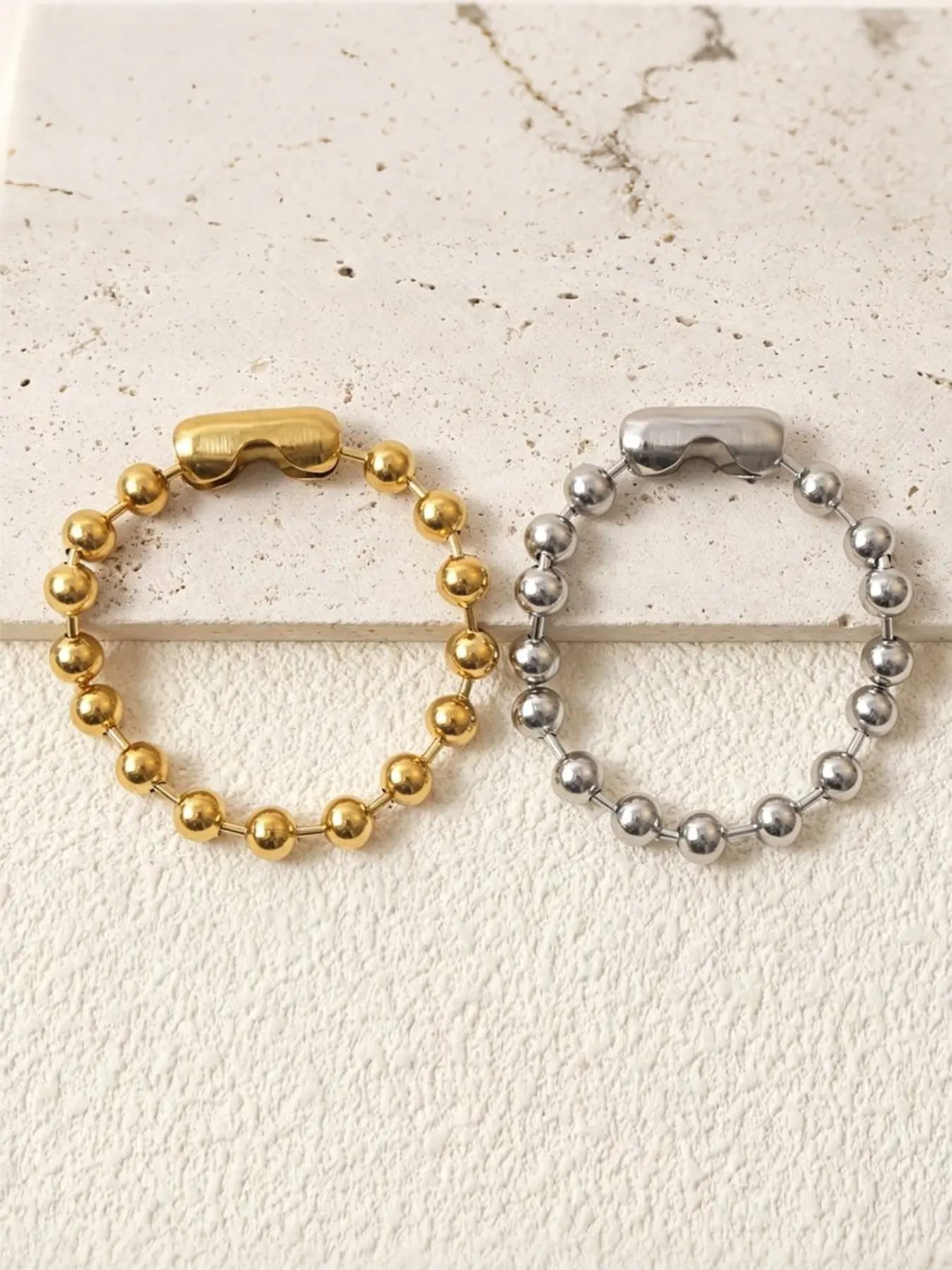 2pcs Stainless Steel Beaded Bracelets, Hip Hop Round Beads, Minimalist Beaded Bracelet ，Unisex Casual Party Wear, Essential for Daily and Back-To-School