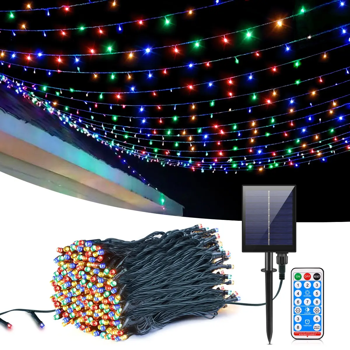 Rechargeable Solar Powered LED Fairy String Lights 20/50/100M Outdoor Waterproof Warm White & Multicolor Flash Garland Lights For Christmas Garden Patio Home Decoration
