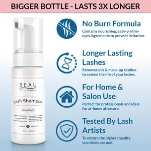 150ml Eyelash Extension Foam Cleanser Shampoo with Brush, Oil Free Paraben & Sulfate Free Sensitive Eyelid Lash Foaming Wash for Makeup & Mascara Removal, Ideal for Salon & Home Care