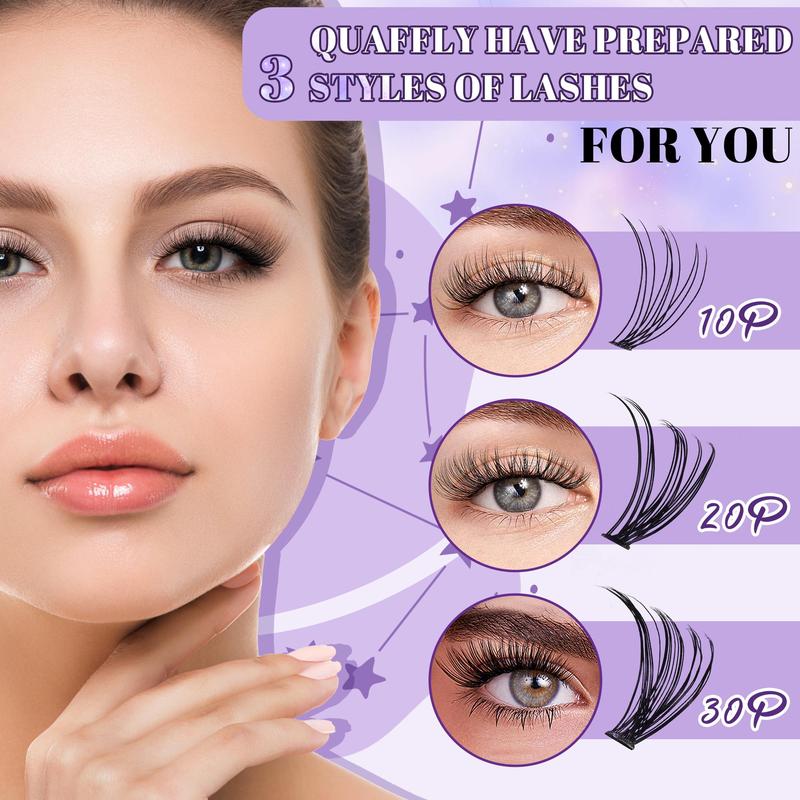 Individual False Eyelashes with Tools, 1 Set Mixed Length & Style Natural Look Eyelash Extensions, Self Grafting Curl Eyelashes, Eye Makeup Enhancement, Diy Volume Eyelashes