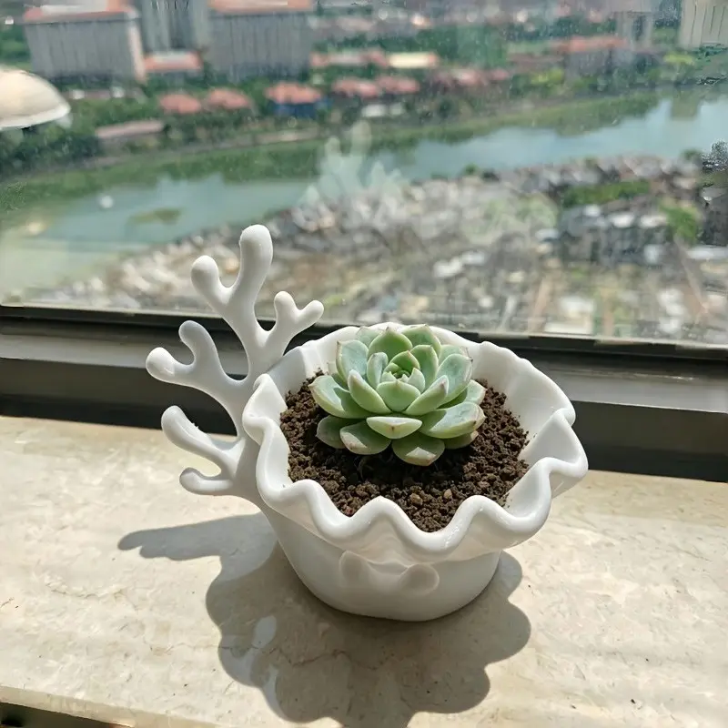 3D Printed Ocean Coral Shell Planter, Creative Succulent Pot, Desktop Decorative Storage Box, Jewelry Organizer for Rings, Necklaces, Earrings