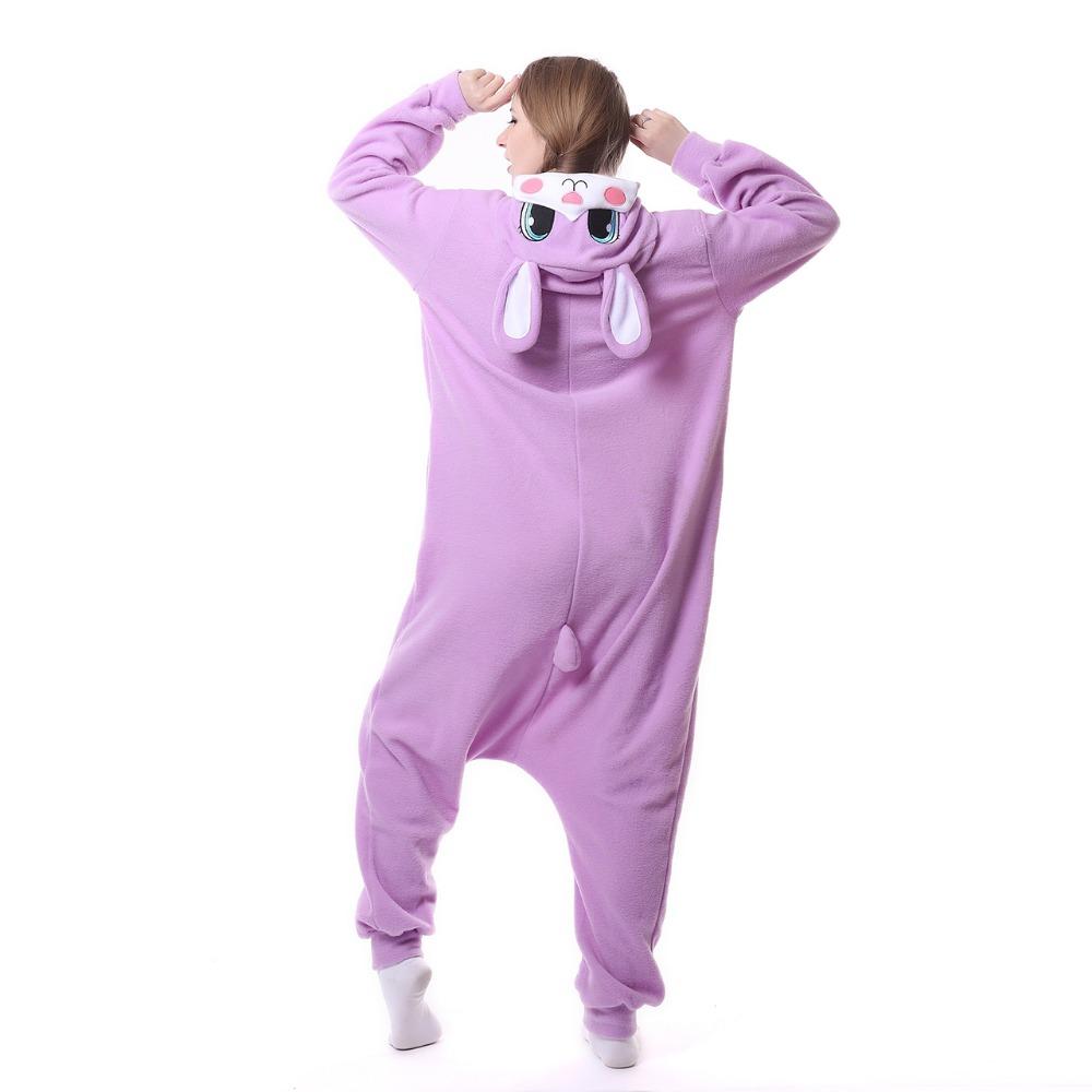 HKSNG Adult Animal Cute Purple Pink Bunny Rabbit Pajamas Cartoon Onesies Halloween Costumes Jumpsuits Christmas Gift Kigurumi