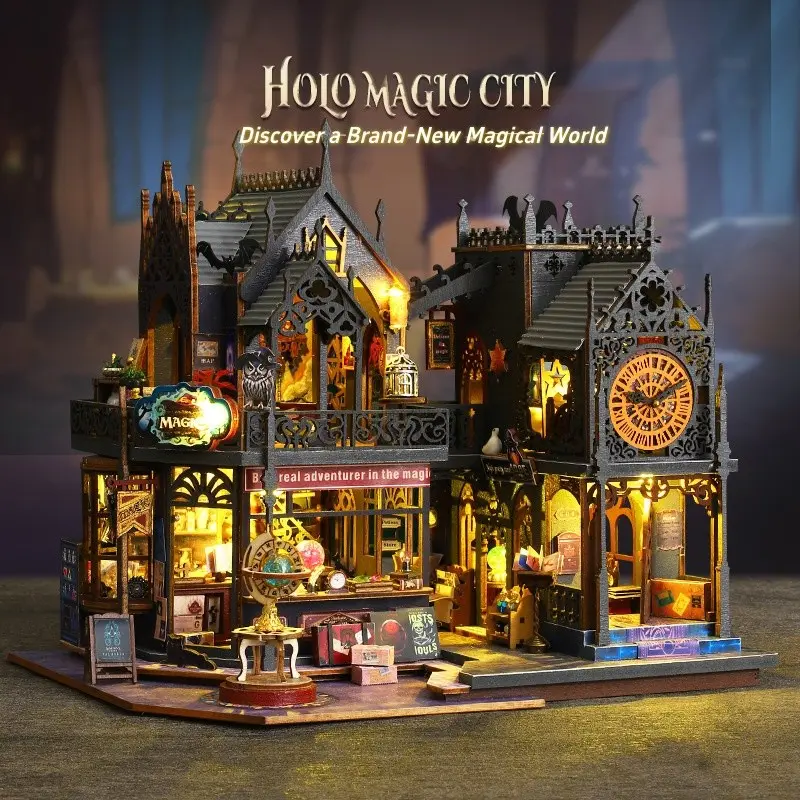 Vintage Magic Workshop 3D Puzzle Mini House, Multi-Layered with Interior Lights, DIY Handmade Craft, Unique Atmosphere Desk Decor, Miniature Houses