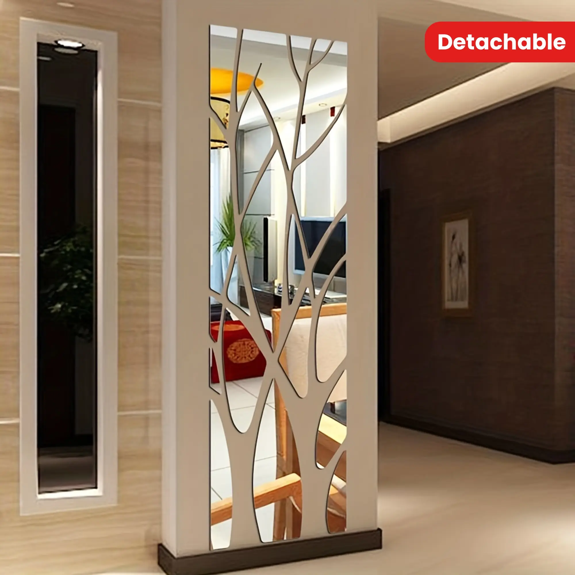 1mm Acrylic Contemporary 3D Geometric Branch Self-Adhesive Mirror Wall Sticker, Decorative Decal for Living Room, TV Background Wall