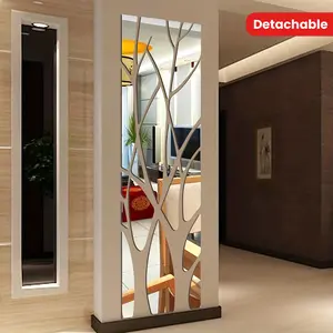 1mm Acrylic 3D Geometric Branch Self-Adhesive Sticky Back Mirror Wall Sticker for Living Room, TV Background Wall Decoration