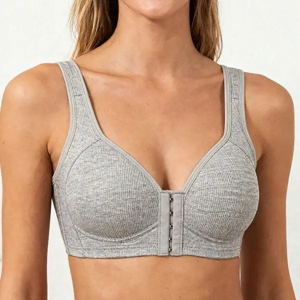 EssElegance 5-Hook Strong Front Closure Bra Women Ribbed Wireless Bralette Wide Straps Seamless Smooth Back Full Coverage Extra Support Big Bust Friendly Easy On Off Daily Wear Sleep Lounge Lingerie