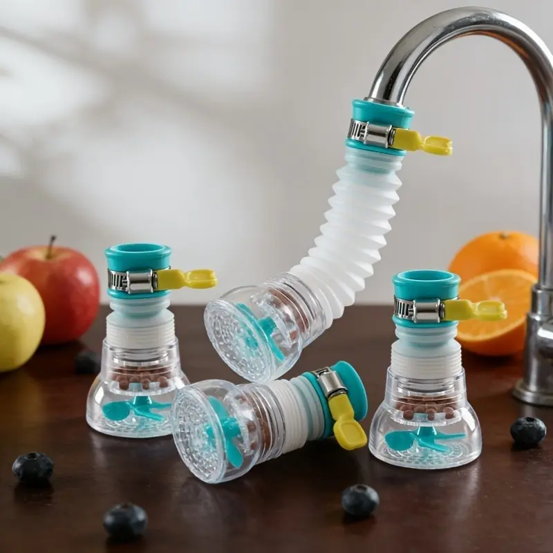 4pcs 360° Rotating Faucet Extender, Adjustable Splash Filter Tap Adapter, Faucet Attachment, Flexible Water Dispenser Nozzle, Durable ABS Plastic Kitchen & Bathroom Accessories, Easy Install Gift