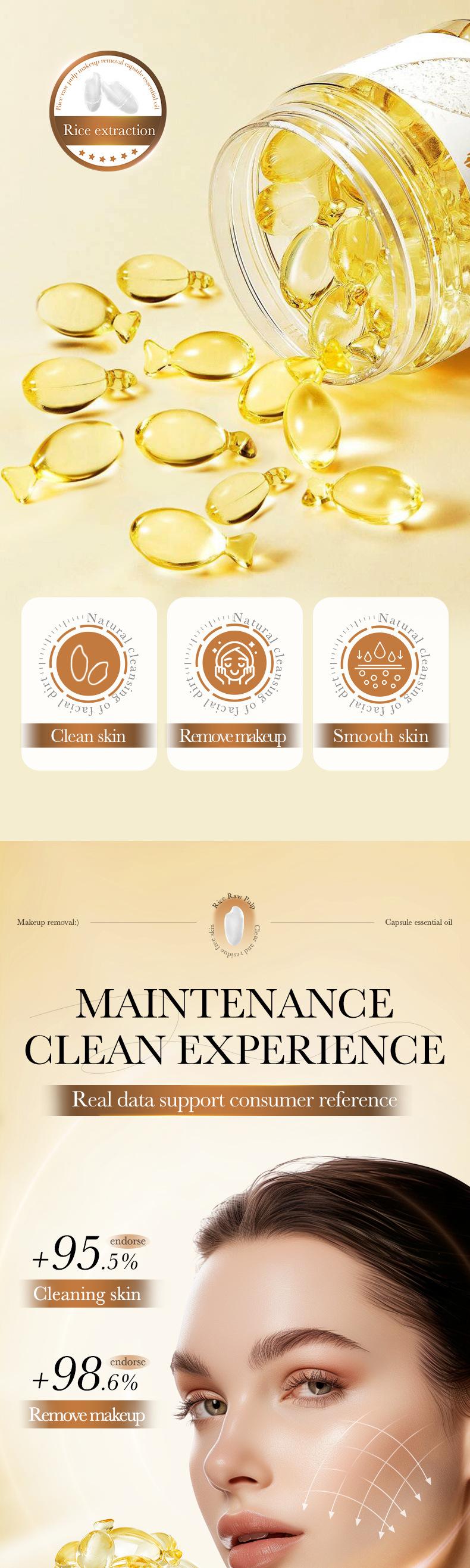 Rice Pulp Cleansing Oil Capsules - Dissolves Waterproof Makeup Instantly, Gentle No-Sting Formula, Travel-Friendly Single-Use Pods for Flawless Double Cleanse Every Night!