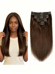 Invisible Seamless Double Weft Clip In Human Hair Extensions 8Pcs Real Remy Straight Hair 18 Secure Clips Multi Length 14-28 Inch #4 Light Chocolate Brown Removable Soft Hair Pieces For Women Men