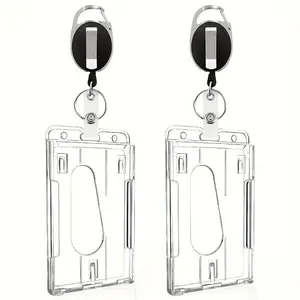 2 Piece Vertical/horizontal Dual Card Holder with Thumb Slot, Hard Transparent PC Case, Ideal for Office/school ID, Credit Cards, Driver's License, Passport