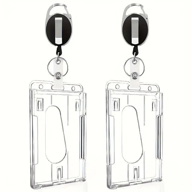 2 Piece Vertical/horizontal Dual Card Holder with Thumb Slot, Hard Transparent PC Case, Ideal for Office/school ID, Credit Cards, Driver's License, Passport