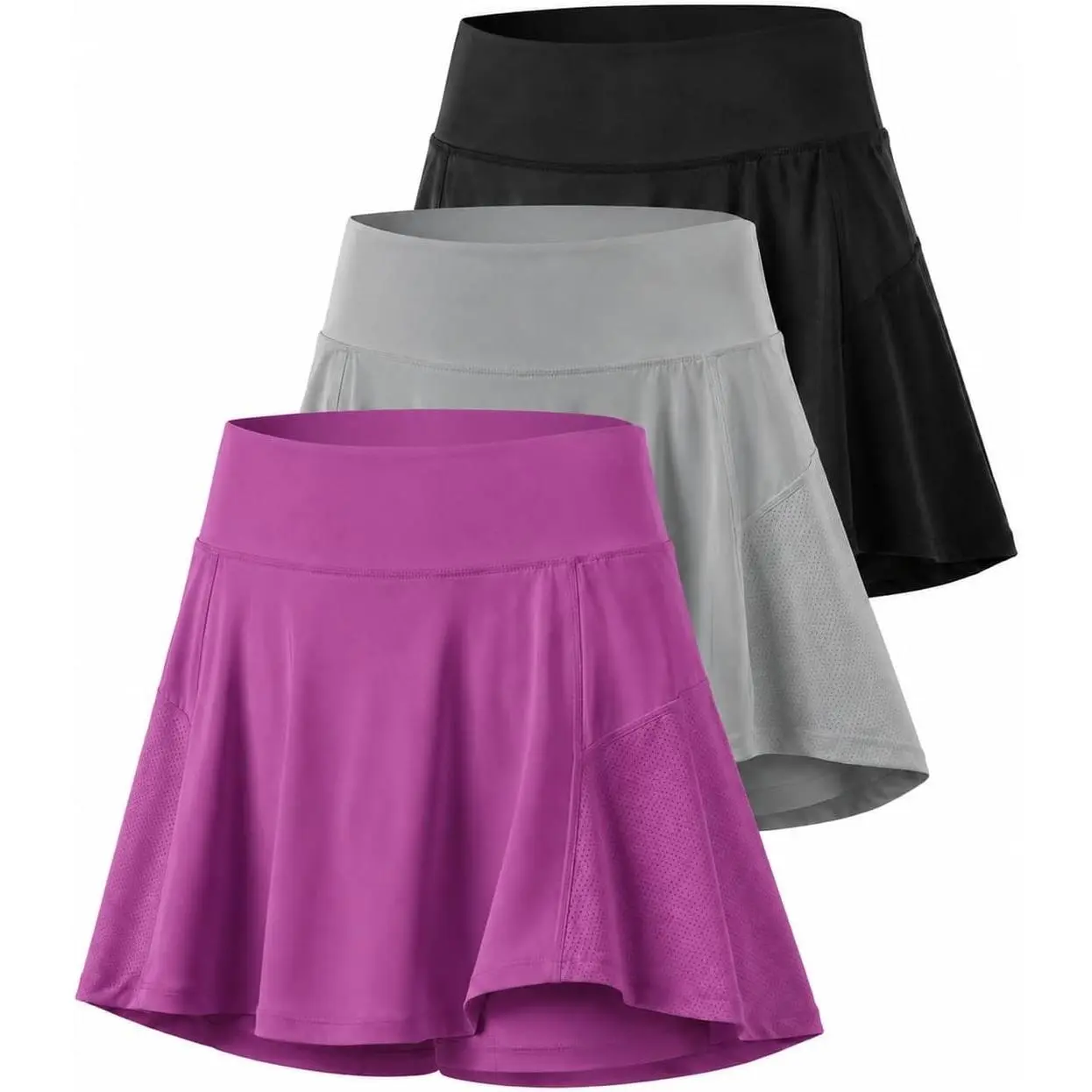 3 Pack Girls' Athletic Skirts with Built-in Shorts, Adjustable Waist & Pockets – Tennis, Golf, Cheer, School Active Skorts for Kids & Teens(Gift)